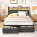 LED Upholstered Bed Frame With Storage Drawers and Charging Station - Omega Lifestyles