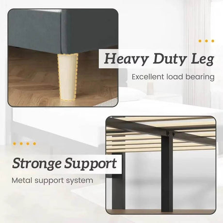 Modern Velvet Upholstered Metal Bed Frame With Headboard - Omega Lifestyles