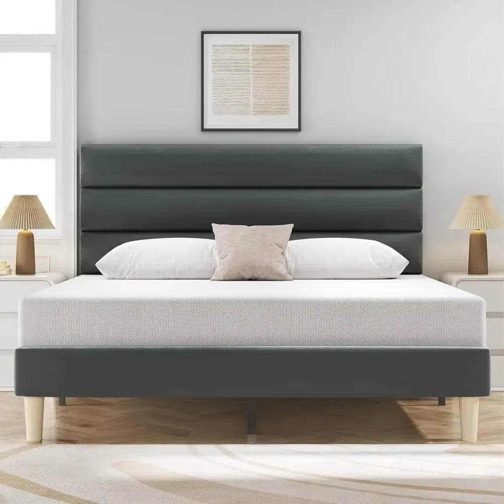 Modern Velvet Upholstered Metal Bed Frame With Headboard - Omega Lifestyles