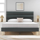 Modern Velvet Upholstered Metal Bed Frame With Headboard - Omega Lifestyles