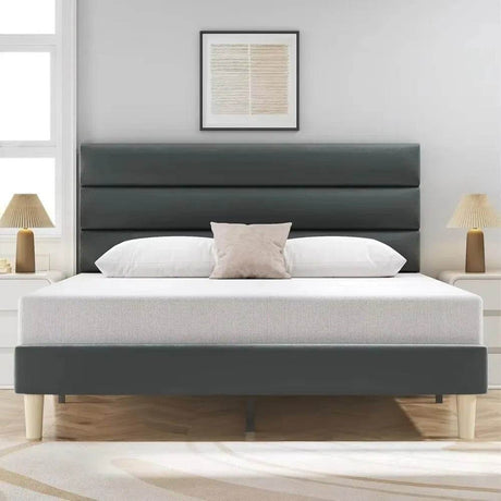 Modern Velvet Upholstered Metal Bed Frame With Headboard - Omega Lifestyles