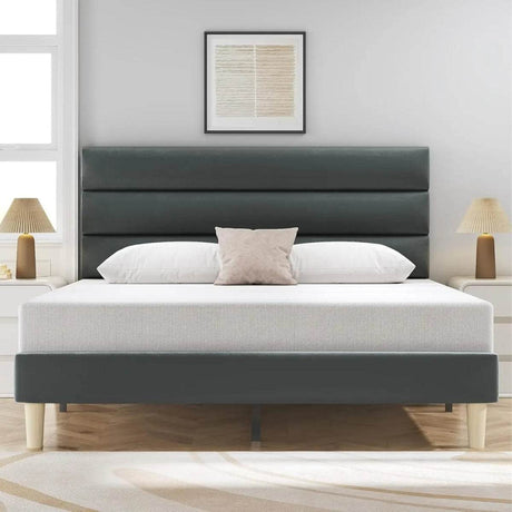 Modern Velvet Upholstered Metal Bed Frame With Headboard - Omega Lifestyles