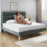 Modern Velvet Upholstered Metal Bed Frame With Headboard - Omega Lifestyles