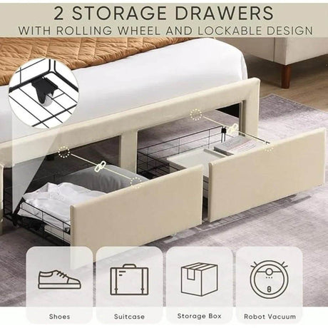 Upholstered Modern Platform Bed Frame With Storage - Omega Lifestyles
