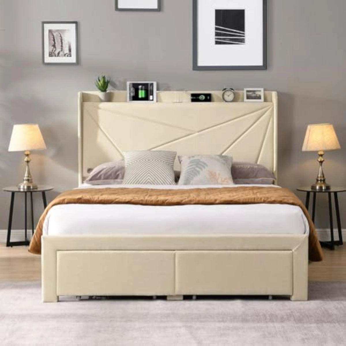 Upholstered Modern Platform Bed Frame With Storage - Omega Lifestyles