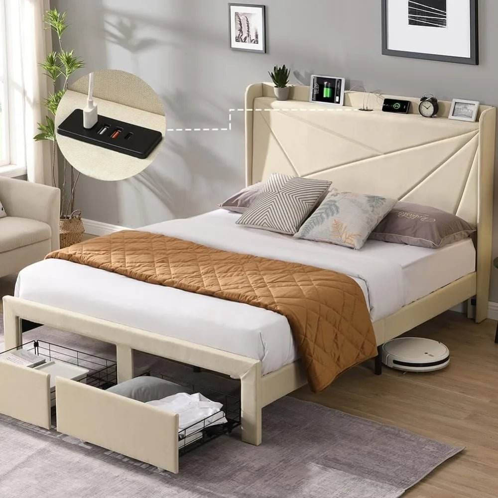 Upholstered Modern Platform Bed Frame With Storage - Omega Lifestyles