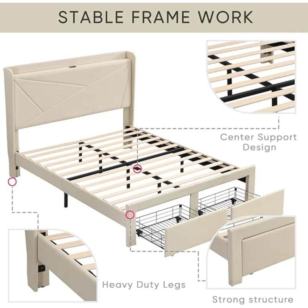 Upholstered Modern Platform Bed Frame With Storage - Omega Lifestyles