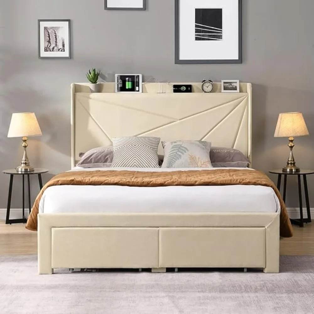 Upholstered Modern Platform Bed Frame With Storage - Omega Lifestyles