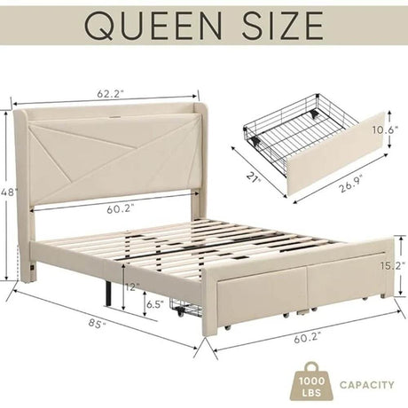 Upholstered Modern Platform Bed Frame With Storage - Omega Lifestyles