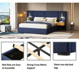 Velvet Upholstered Platform Bed With Wingback Headboard - Omega Lifestyles