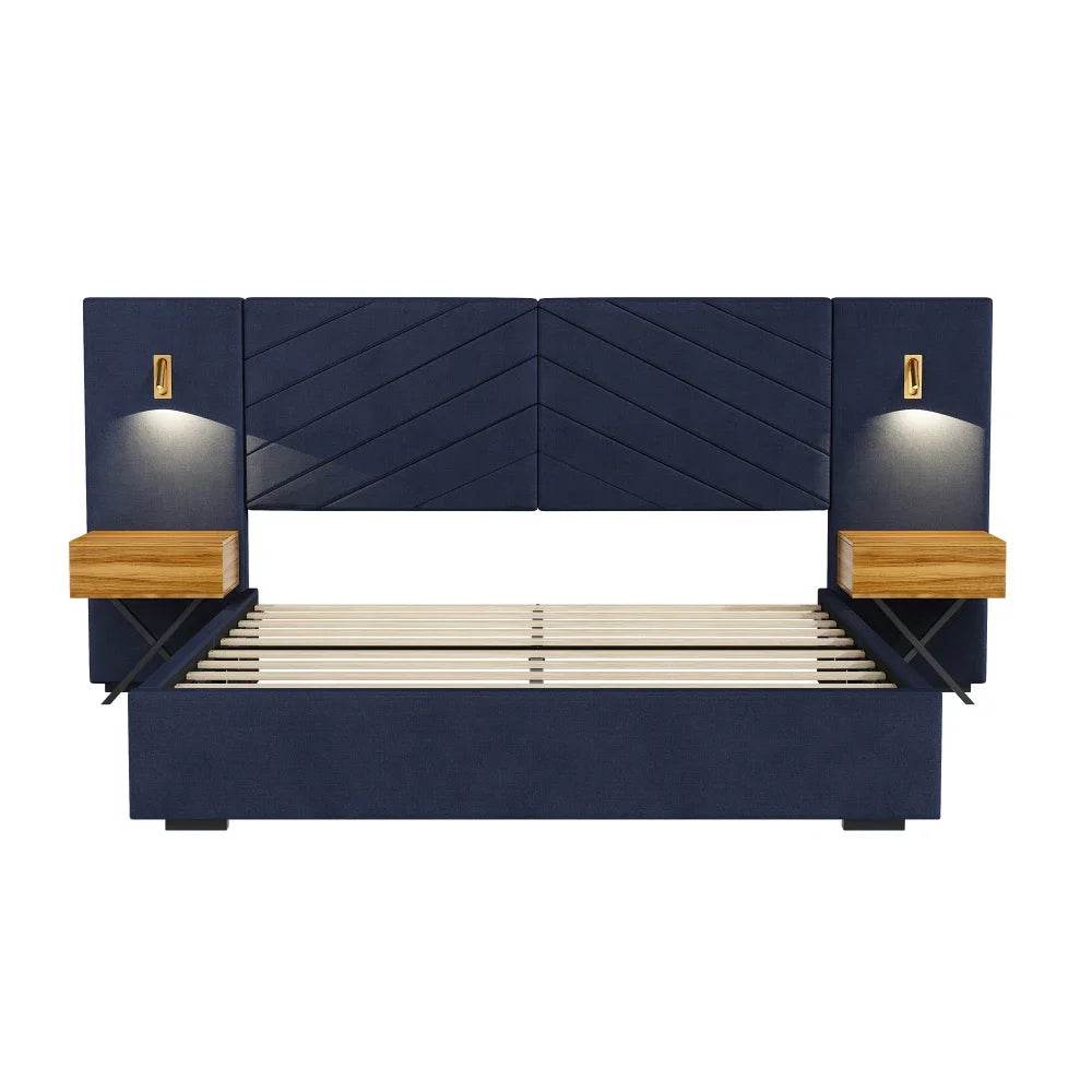 Velvet Upholstered Platform Bed With Wingback Headboard - Omega Lifestyles
