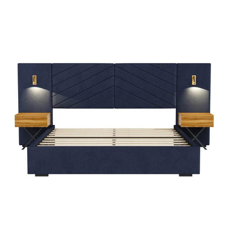 Velvet Upholstered Platform Bed With Wingback Headboard - Omega Lifestyles