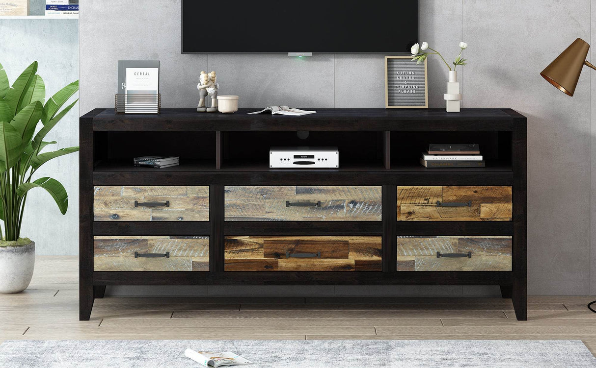 Retro Distressed Solid Wood TV Stand With Drawers - Omega Lifestyles