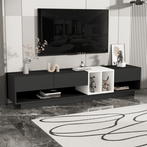 Sleek Two-Tone Black Particle Board TV Stand - Omega Lifestyles