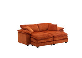 Corduroy 2-Seat Sofa With Pillows And Ottomans - Omega Lifestyles