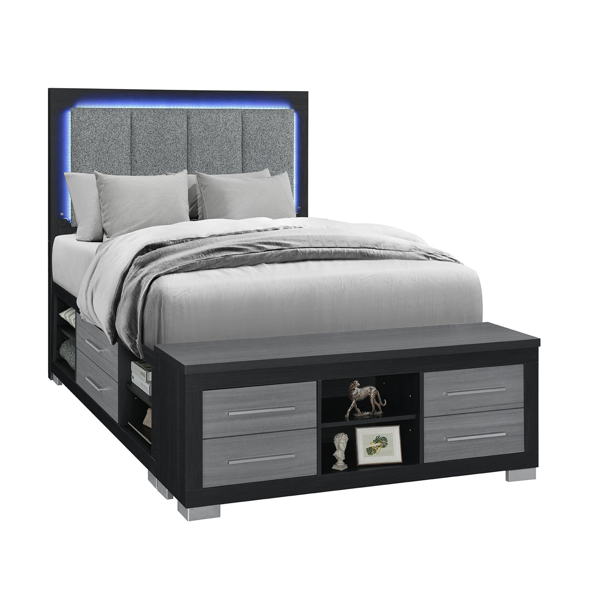 Modern Full 5-Piece Bedroom Set With Storage And LED Lighting