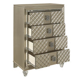 Champagne Finish Wood Chest Of 4 Drawers Bedroom Furniture - Omega Lifestyles