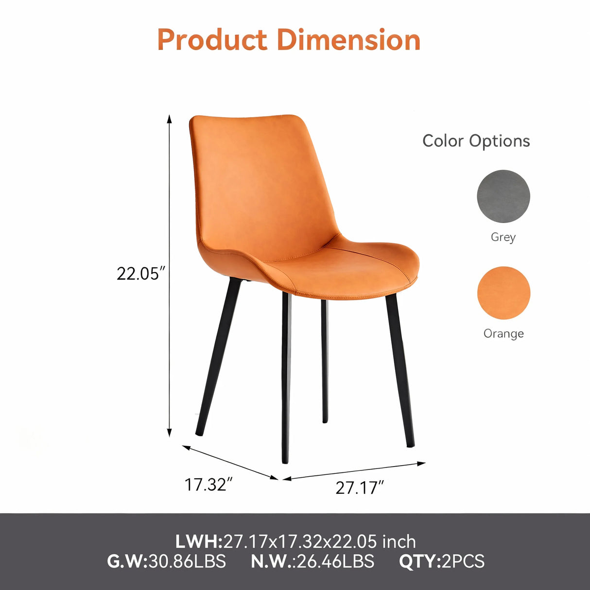 Set Of 2 Orange PU Leather Dining Chairs With Metal Legs - Omega Lifestyles