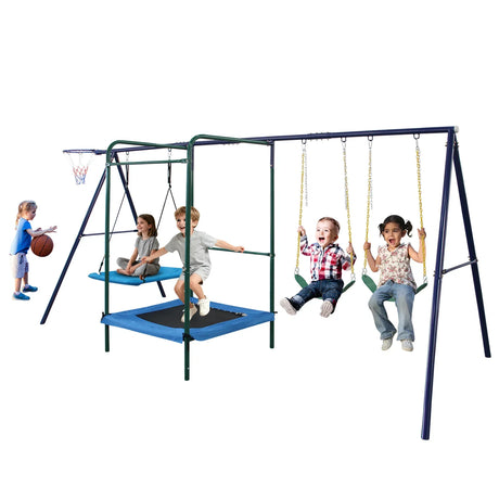 4-in-1 Backyard Steel Swing Set With Trampoline - Omega Lifestyles