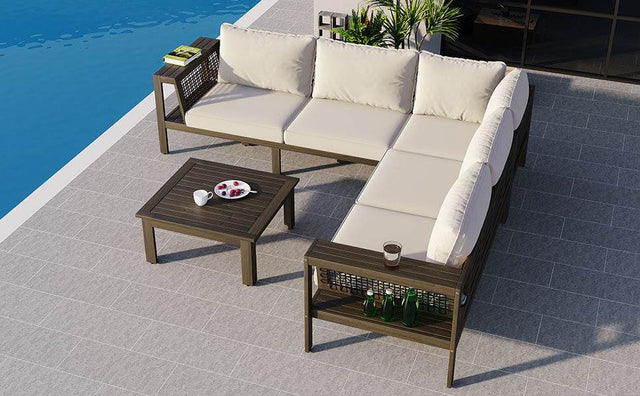 4-Piece Acacia Wood Outdoor Patio Sofa Seating Set - Omega Lifestyles