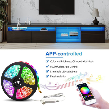 Modern Black Particle Board TV Stand With LED Lighting - Sleep Galleria