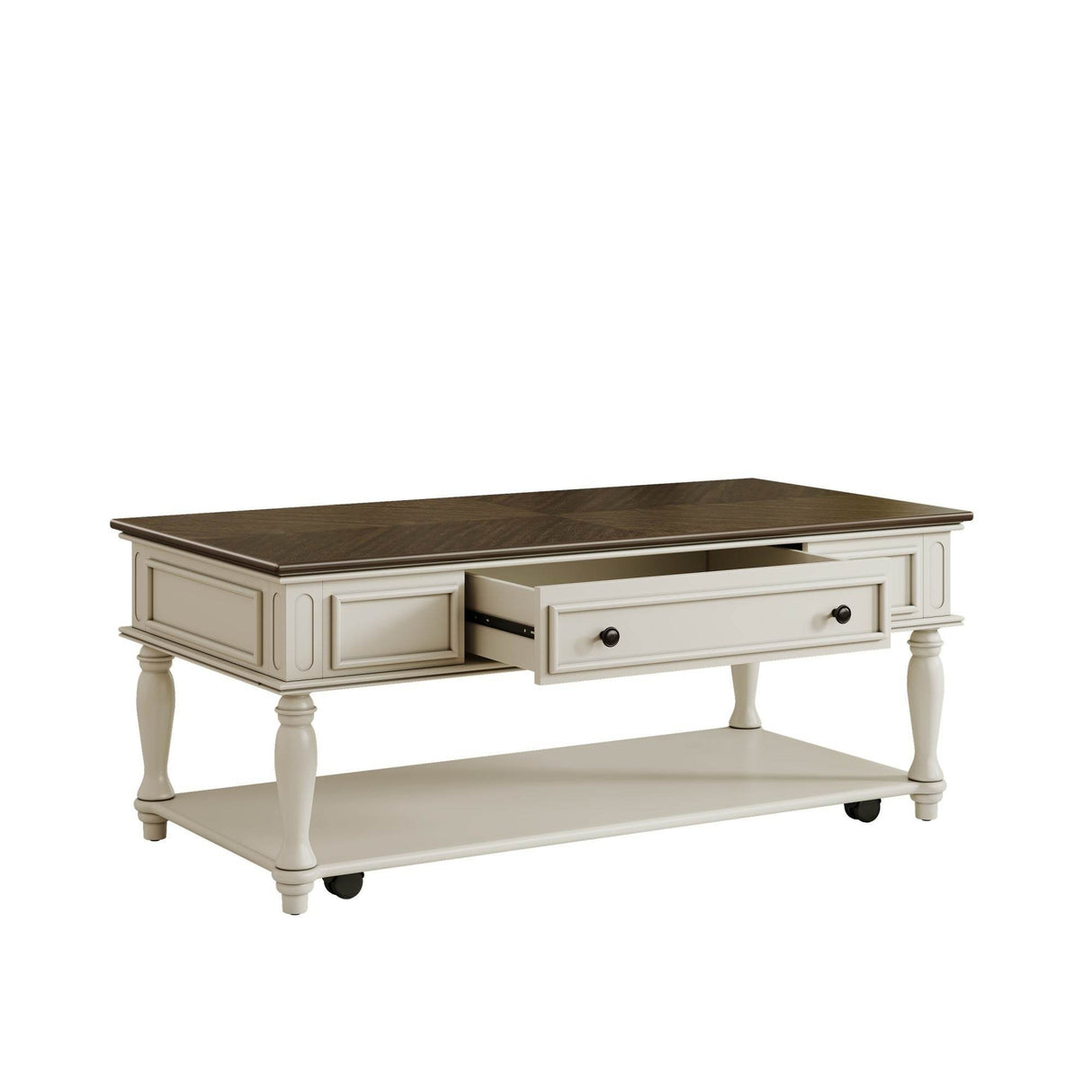 Mid-Century Farmhouse Coffee Table With Drawer Wheels - Sleep Galleria