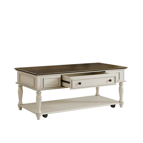 Mid-Century Farmhouse Coffee Table With Drawer Wheels - Sleep Galleria