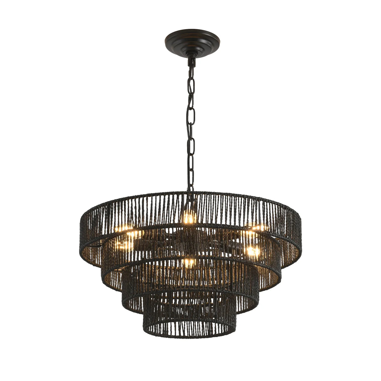 Rustic 4-Tier Black Hemp Rope Pendant Light Chandelier - Omega Lifestyles
