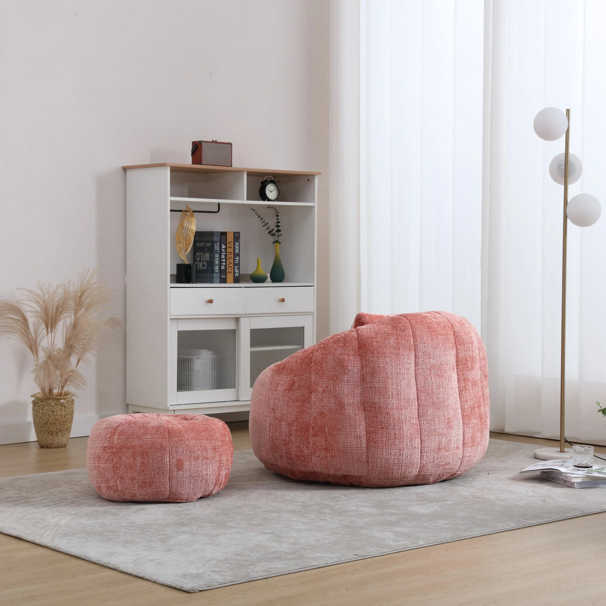 Chenille Memory Foam Lazy Sofa With Ottoman and Pillow - Omega Lifestyles