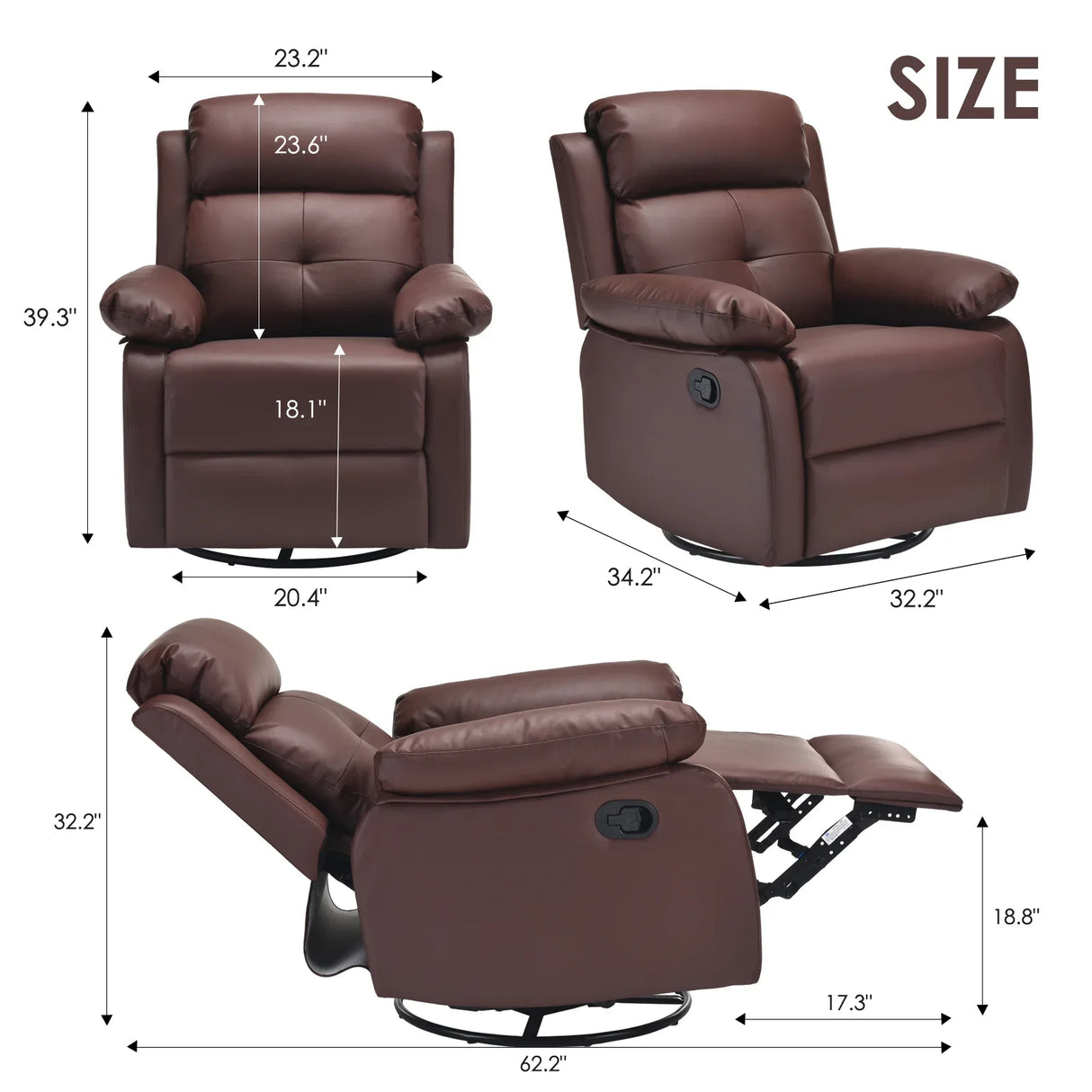 Small Space Brown Metal Swivel Rocker Recliner Chair - Omega Lifestyles