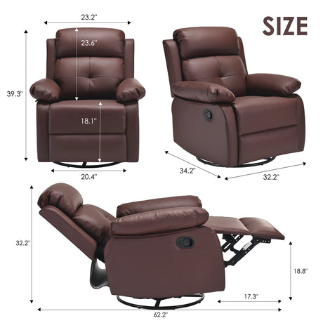 Small Space Brown Metal Swivel Rocker Recliner Chair - Omega Lifestyles