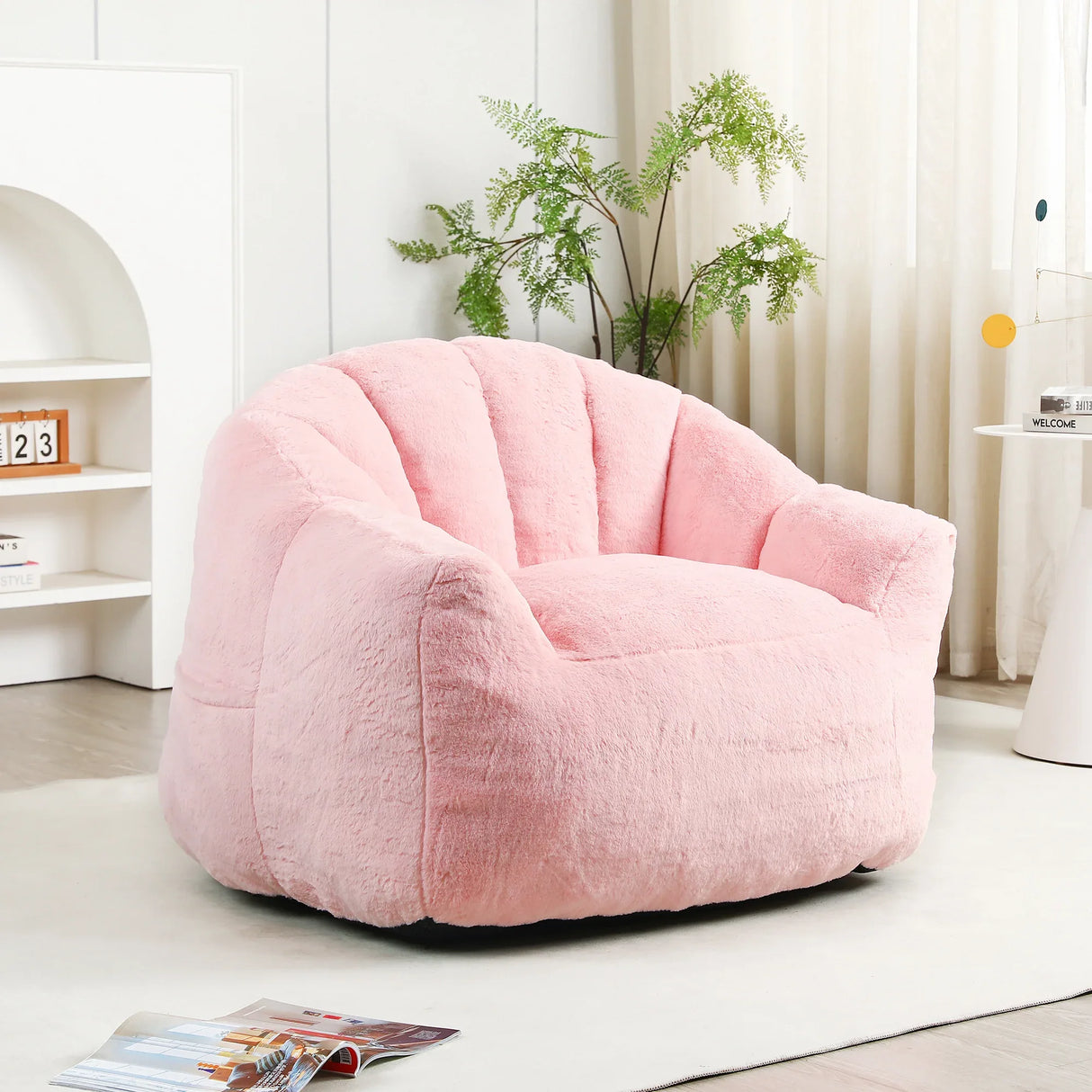 High Density Foam Pink Faux Fur Beanbag Chair - Omega Lifestyles