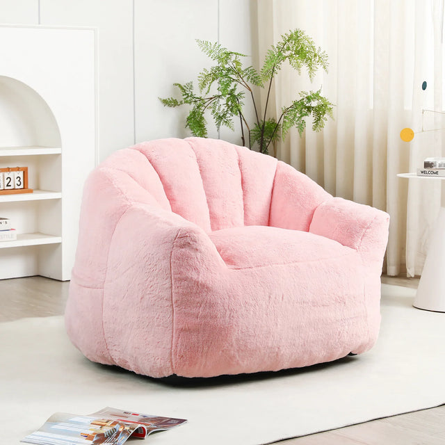 High Density Foam Pink Faux Fur Beanbag Chair - Omega Lifestyles