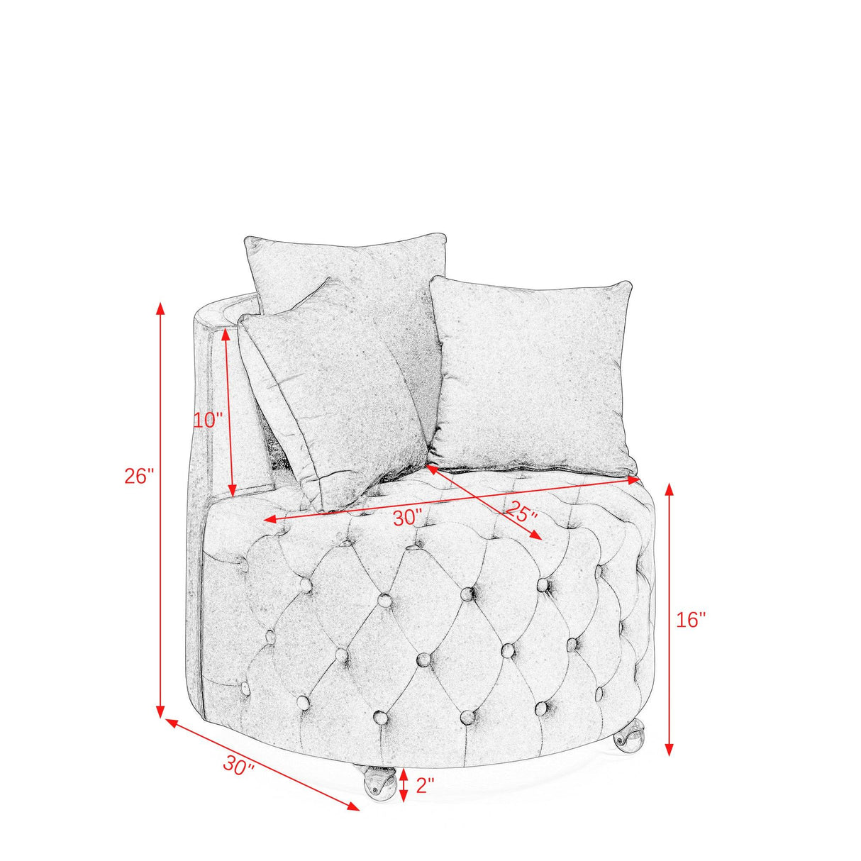 Velvet Upholstered Plush Swivel Chair With Pillows - Omega Lifestyles