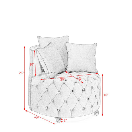 Velvet Upholstered Plush Swivel Chair With Pillows - Omega Lifestyles