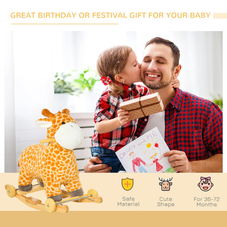 Kids Plush Giraffe Ride-On Rocking Horse Toy With Sounds - Omega Lifestyles