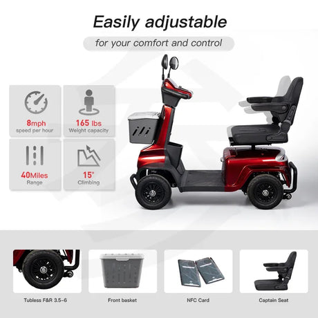 Heavy Duty 4 Wheel Mobility Scooter With Magnetic Brake - Omega Lifestyles