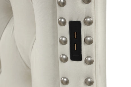 Modern Velvet Upholstered Queen Bed Frame With USB Charger - Omega Lifestyles