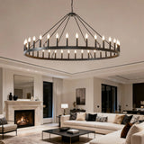 Matte Black Farmhouse 36-Light Wagon Wheel Chandelier - Omega Lifestyles