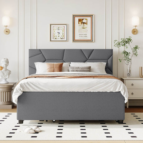 Full Upholstered Platform Bed With Trundle And Drawers - Omega Lifestyles