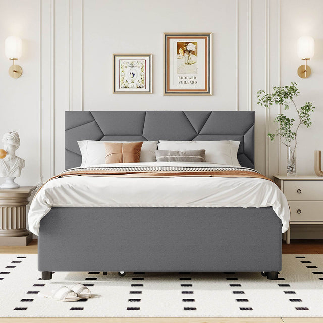 Full Upholstered Platform Bed With Trundle And Drawers - Omega Lifestyles