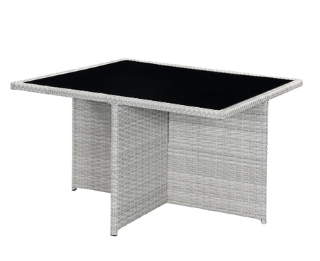 9-Piece Blue Fabric Wicker Outdoor Bistro Dining Set - Omega Lifestyles