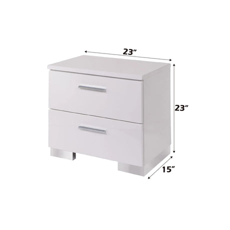 White Modern Chrome Leg Synthetic Wood Nightstand - Omega Lifestyles