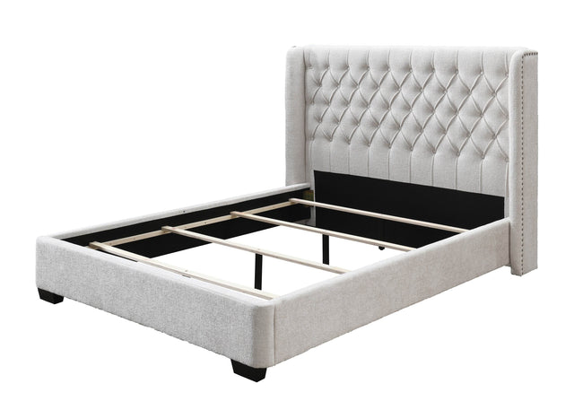 Contemporary Upholstered Winged Tufted King Bed Frame - Omega Lifestyles