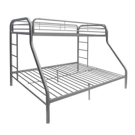 Twin Full Silver Metal Tube Bunk Bed With Guardrails - Omega Lifestyles