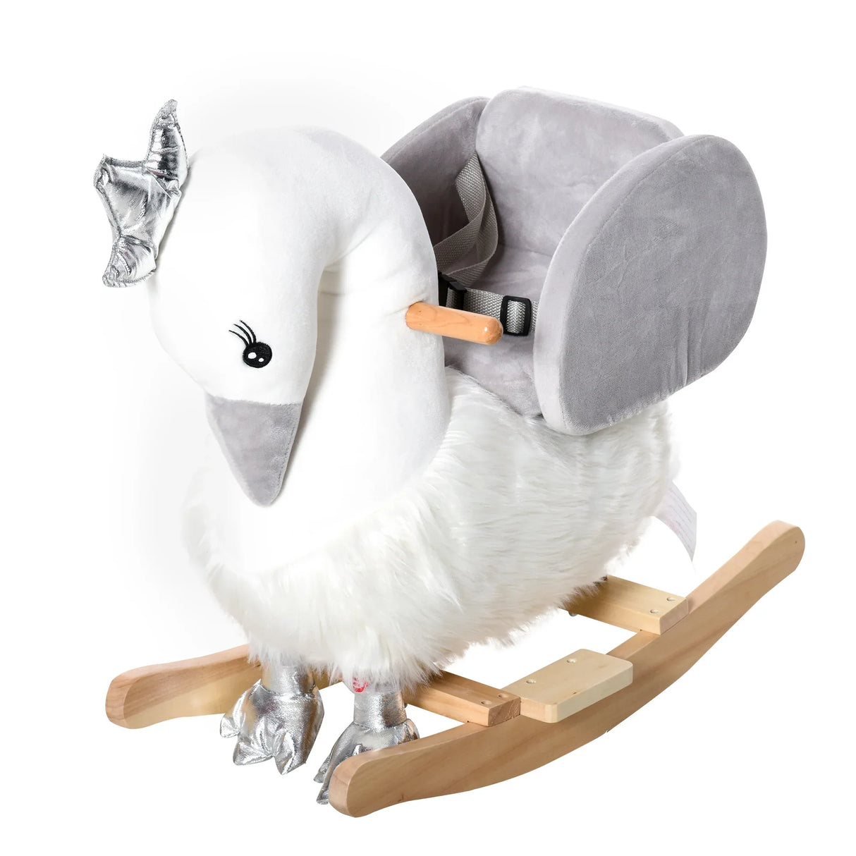 Plush Swan Toddler Rocking Horse With Sound Safety Belt - Omega Lifestyles