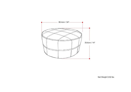 Distressed Brown Genuine Buffalo Leather Round Pouf - Omega Lifestyles