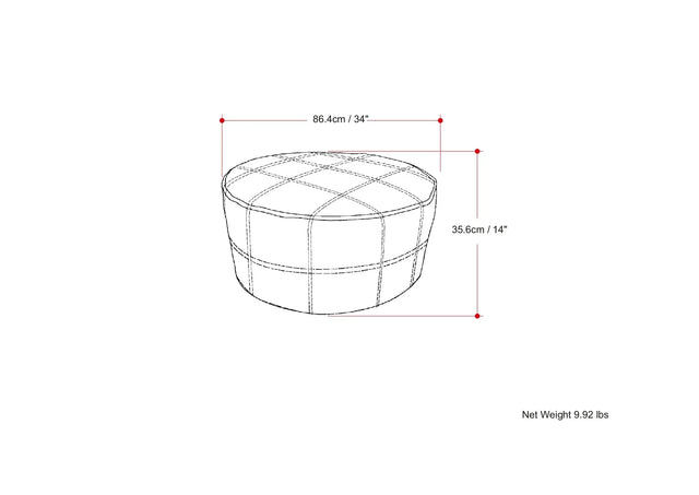 Distressed Brown Genuine Buffalo Leather Round Pouf - Omega Lifestyles