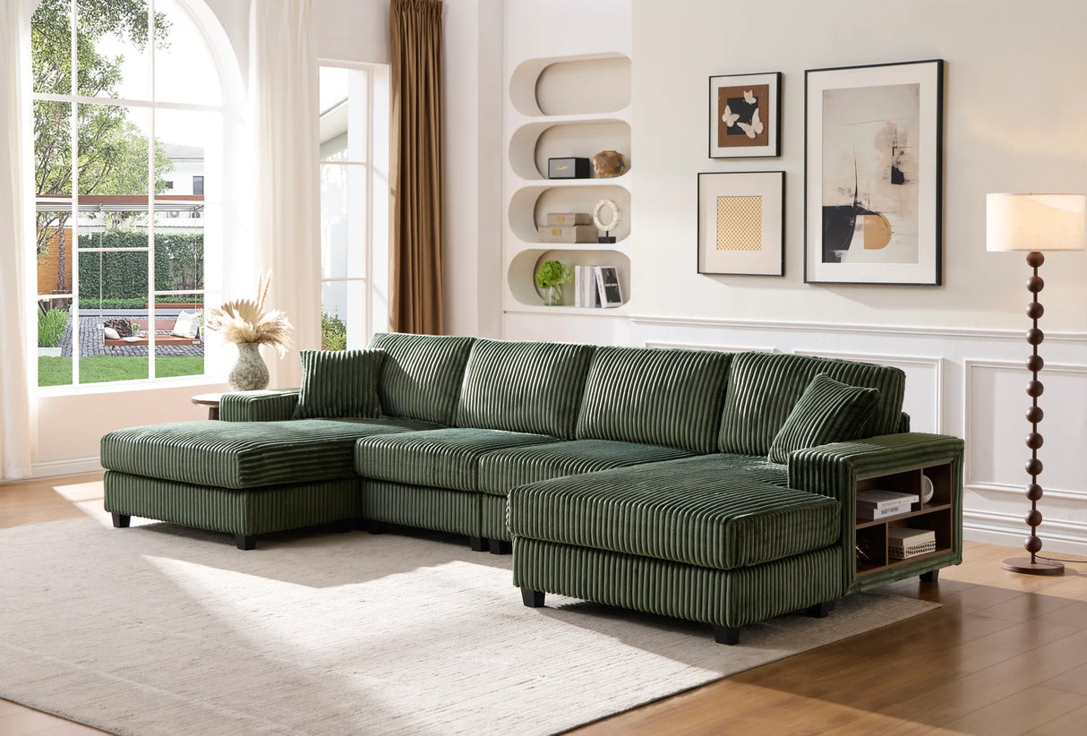 Modern Convertible U-Shaped Corduroy Fabric Sofa - Omega Lifestyles