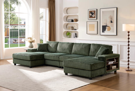 Modern Convertible U-Shaped Corduroy Fabric Sofa - Omega Lifestyles